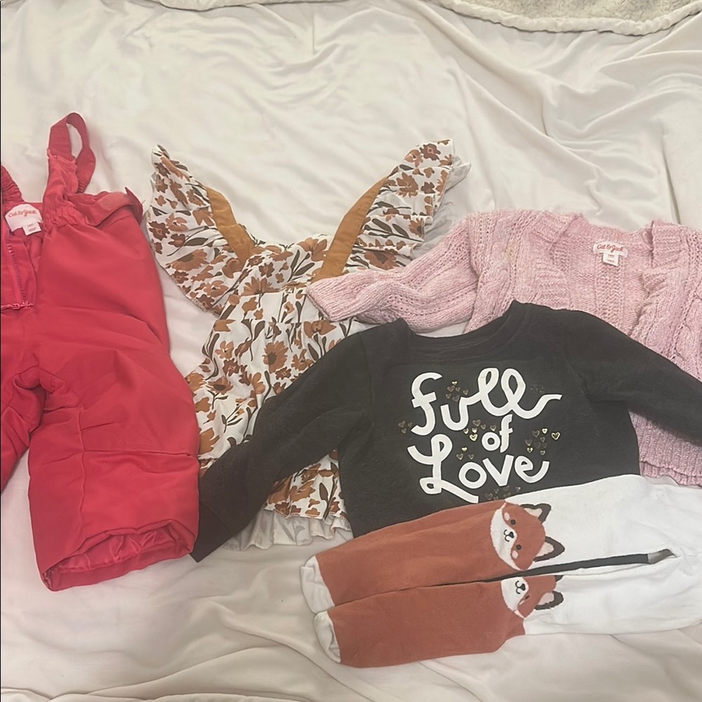 Baby Clothing Set with Red Overalls and Fox Leggings